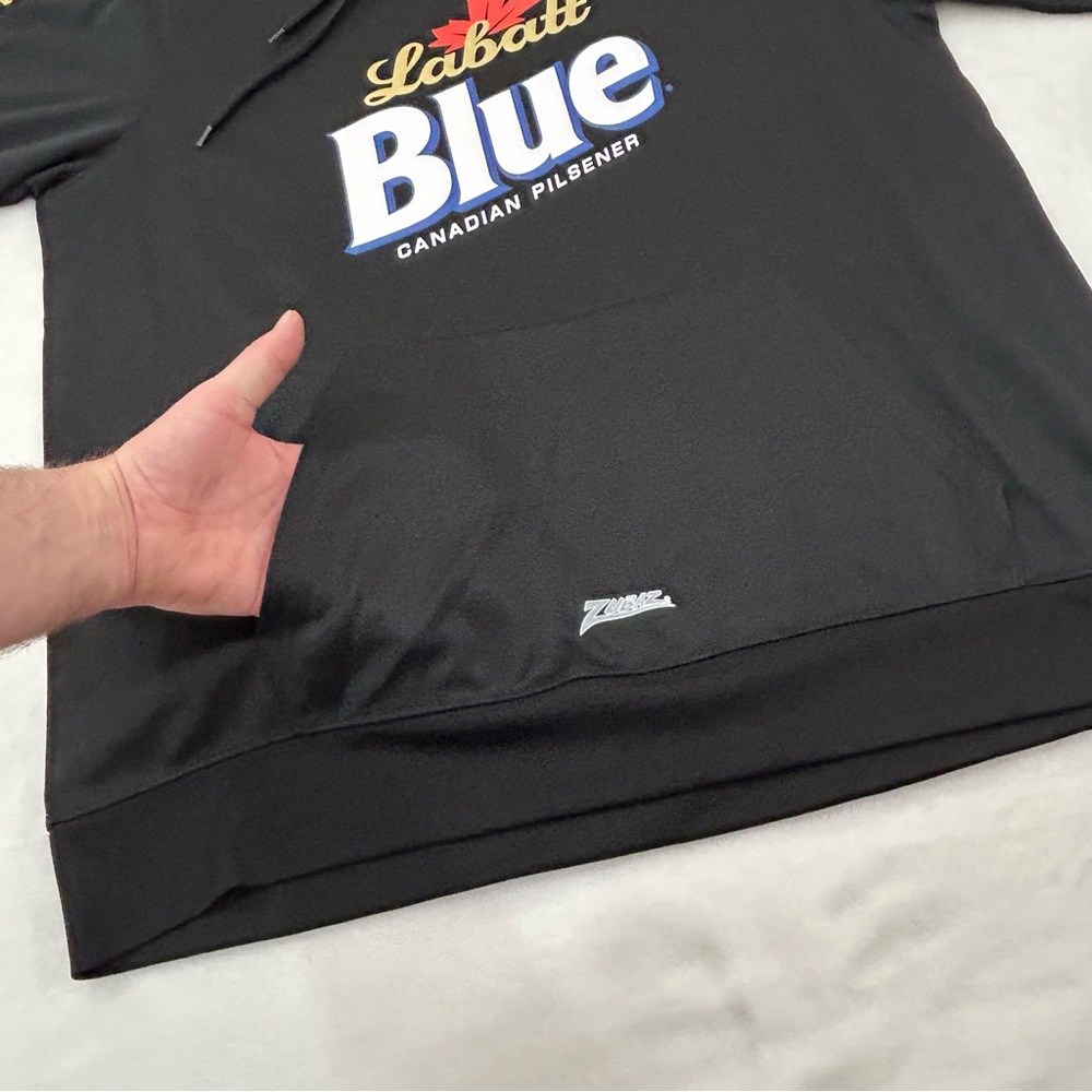 Labatt Blue Canadian Pilsner Beer Zubaz Black Performance Hoodie Sweatshirt Sz L - Picture 3 of 9